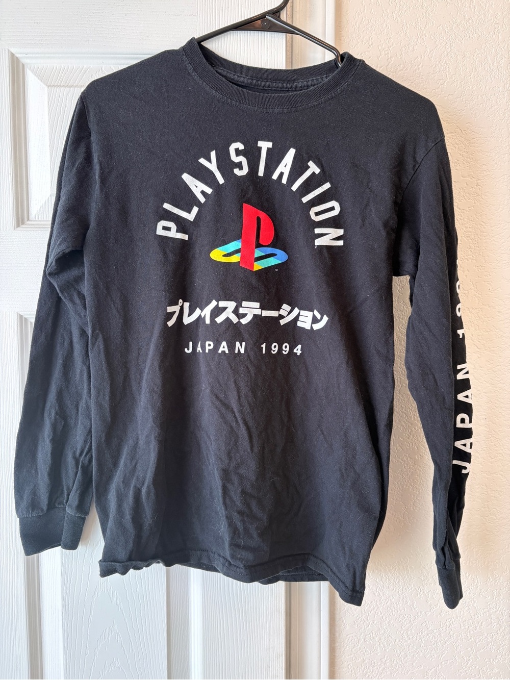 Sony Black Long Sleeve PlayStation Japan Graphic Tee with Multicolor Logo